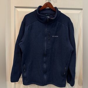 Columbia Me’s Mock Neck Navy Blue Sweater Size XL Long Sleeve Full Zip